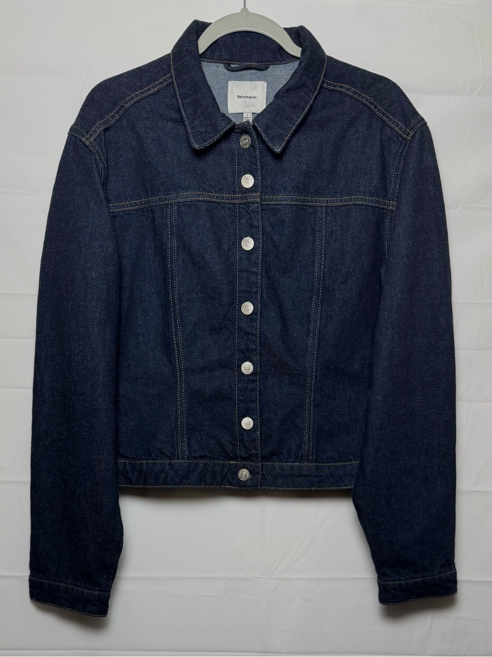 Reformation Women’s Dark Indigo Cotton Jean Jacket, Sz L. NWOT